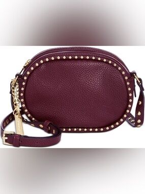 Steve Madden Pebbled Leather Studded Bweekend Crossbody Purse in Wine